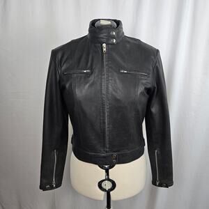 River Road Leather Motorcycle Jacket Women's L Black Full Zip Mock Neck